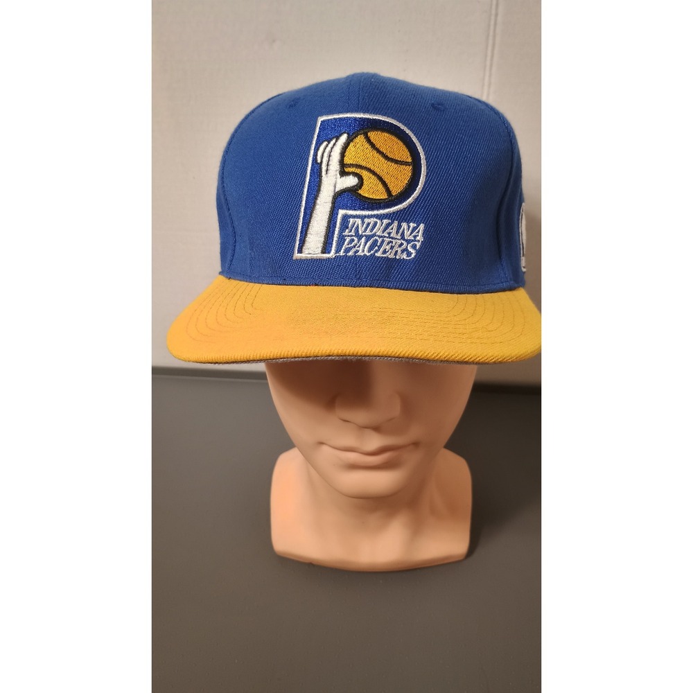 Mitchell & Ness Indiana Pacers Hat Mens OSFM Blue Yellow Excellent Snapback NBA